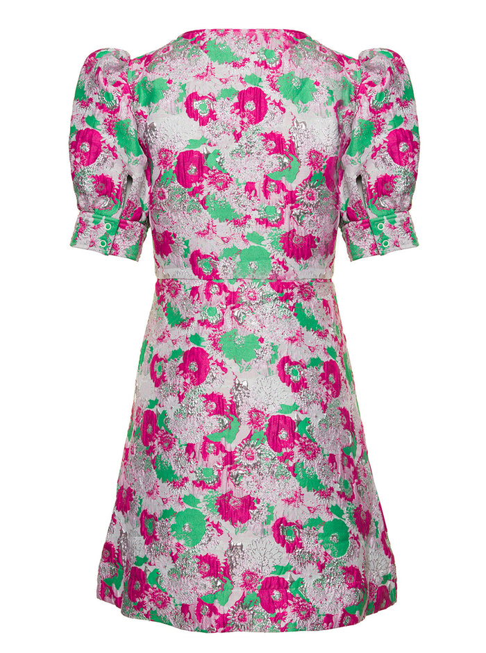 Multicolor Button Down Mini Dress With 3d Jacquard Floreal Motif Recycled Polyester Woman Ganni