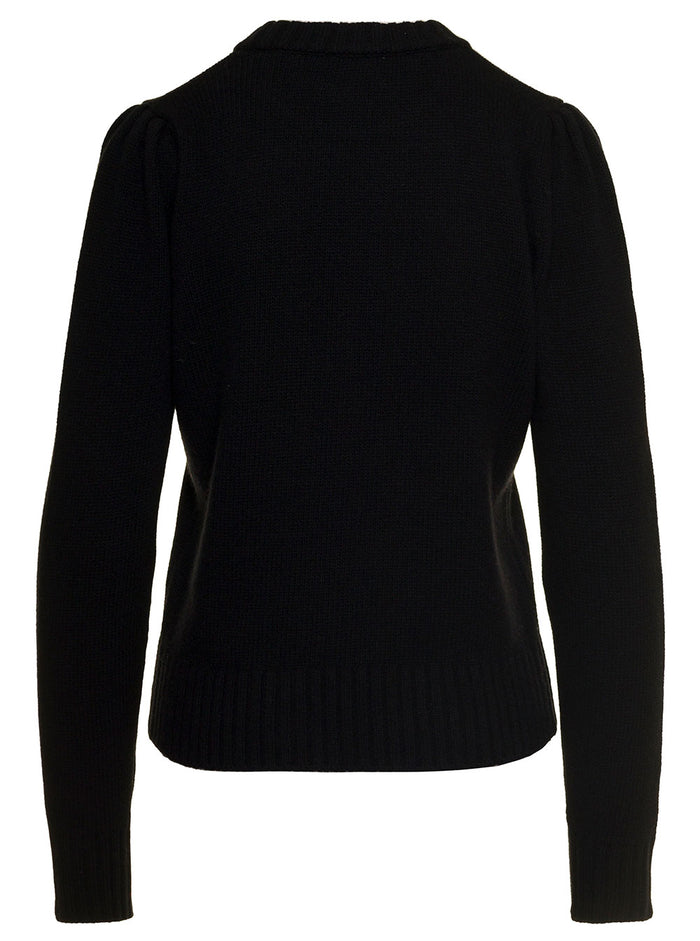 Black Crewneck Sweater With Jacquard Logo Wool Blend Woman Ganni Jersey