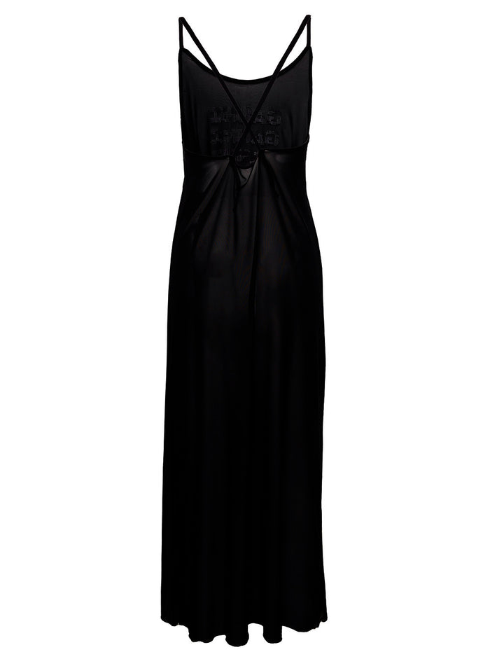 Black Long Cover-Up Dress With Criss-Cross Straps Recycled Nylon Woman Ganni Spandex