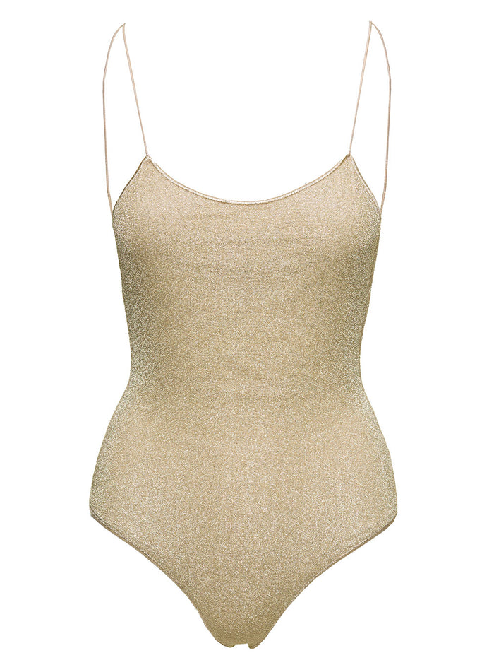 Lumière Maillot Beige Swimsuit With Open Back Lurex Woman Oséree Polyamide Metallic Beachwear