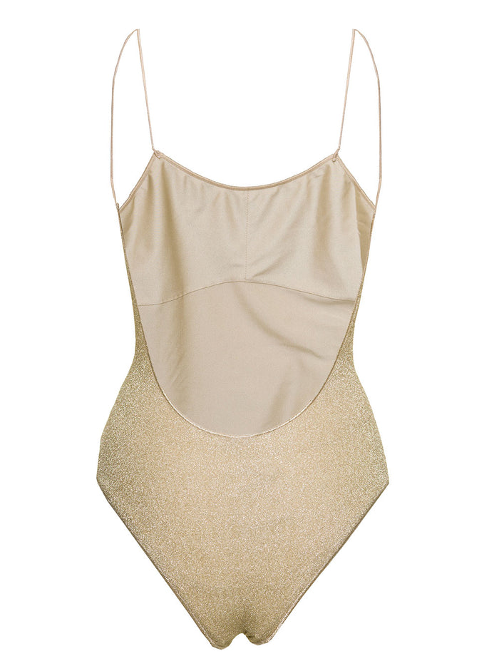 Lumière Maillot Beige Swimsuit With Open Back Lurex Woman Oséree Polyamide Metallic Beachwear