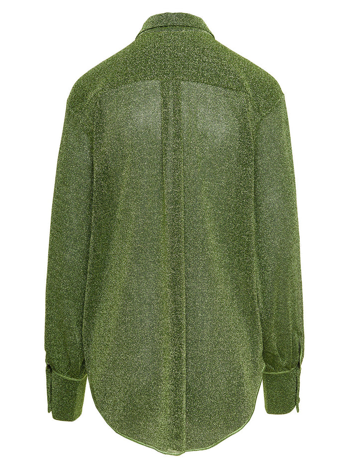Lumière Relaxed Green Shirt With Buttons Lurex Woman Oséree Polyamide Metallic And Blouses