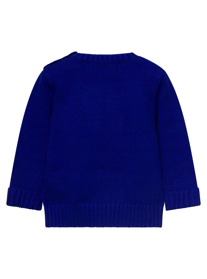 Blue Sweater With Intarsia Teddy Bear Cotton And Wool Baby Blu Other Fiber Jersey