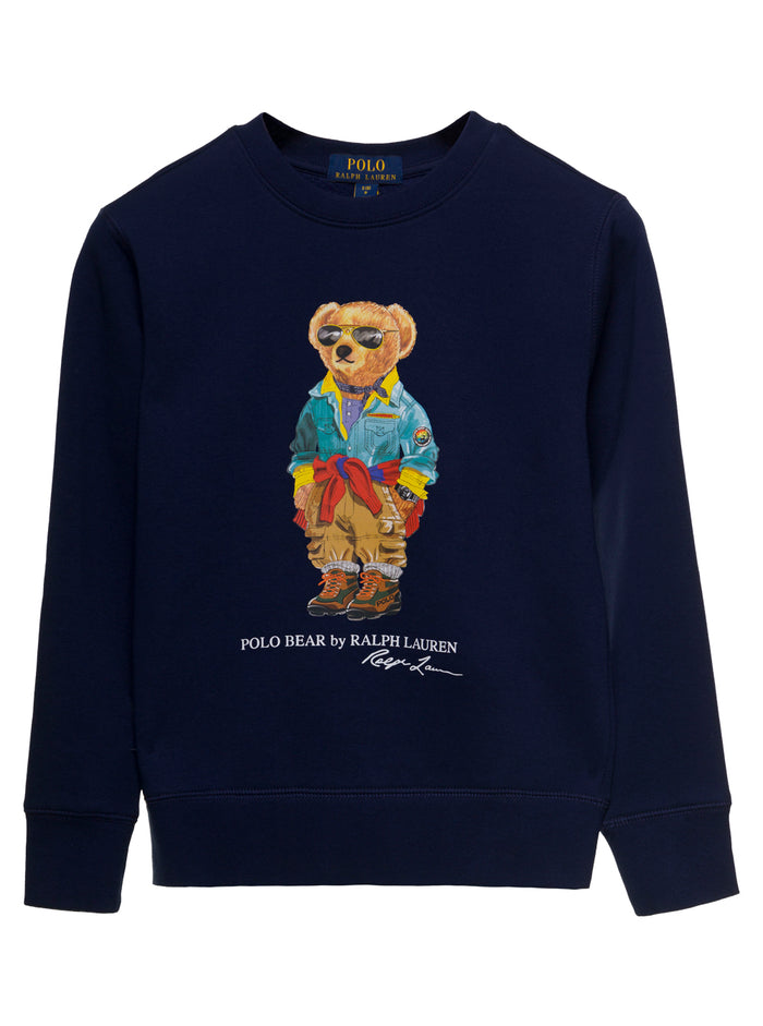 Blue Sweatshirt With Teddy Bear Print Cotton Blend Boy Blu Polyester Sweatshirts