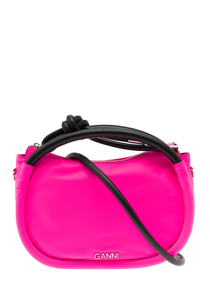 Knot Mini Fuchsia Shoulder Bag With Logo And Detail Recycled Fabric Leather Woman Fuxia Crossbody