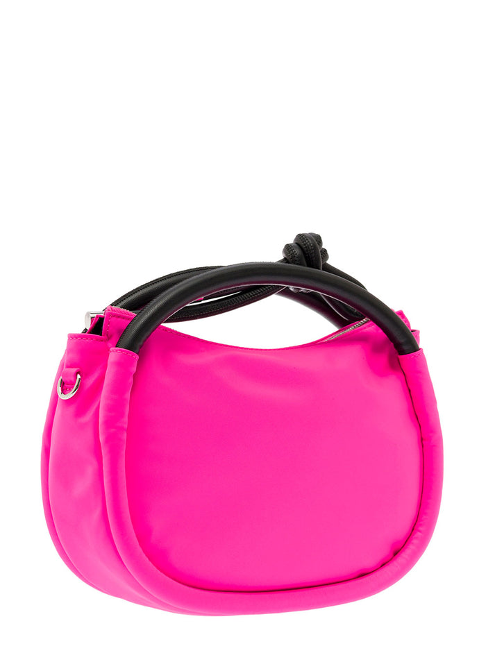 Knot Mini Fuchsia Shoulder Bag With Logo And Detail Recycled Fabric Leather Woman Fuxia Crossbody