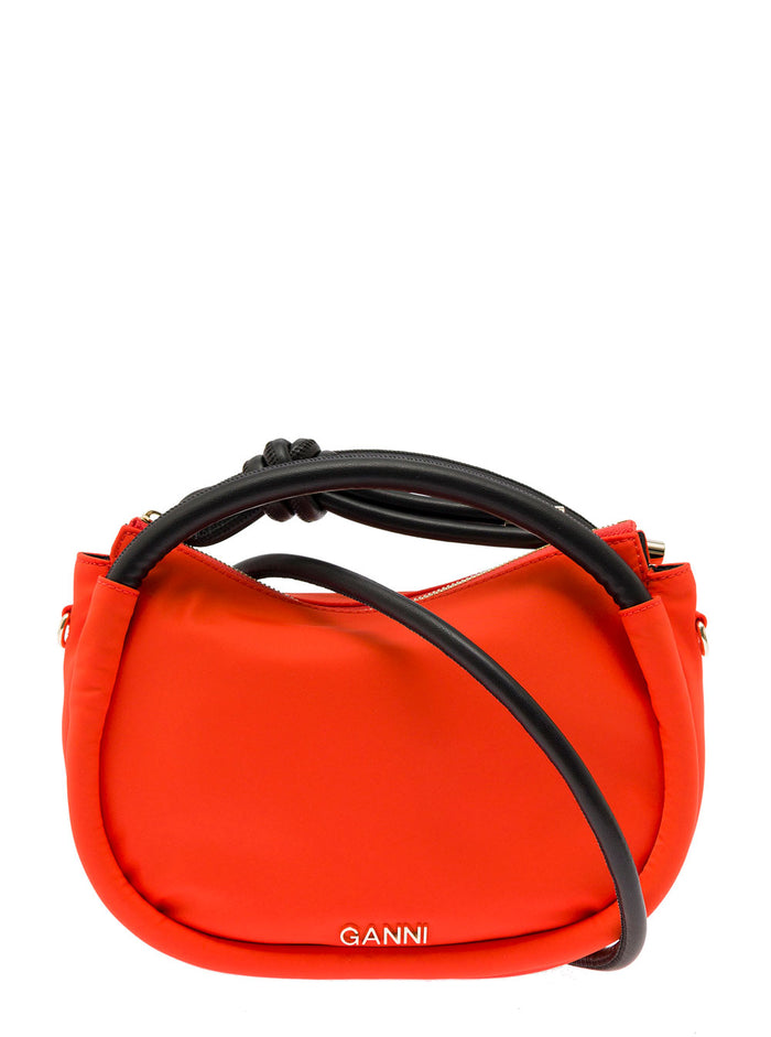 Knot Mini Orange Shoulder Bag With Logo And Detail Recycled Fabric Leather Woman Crossbody