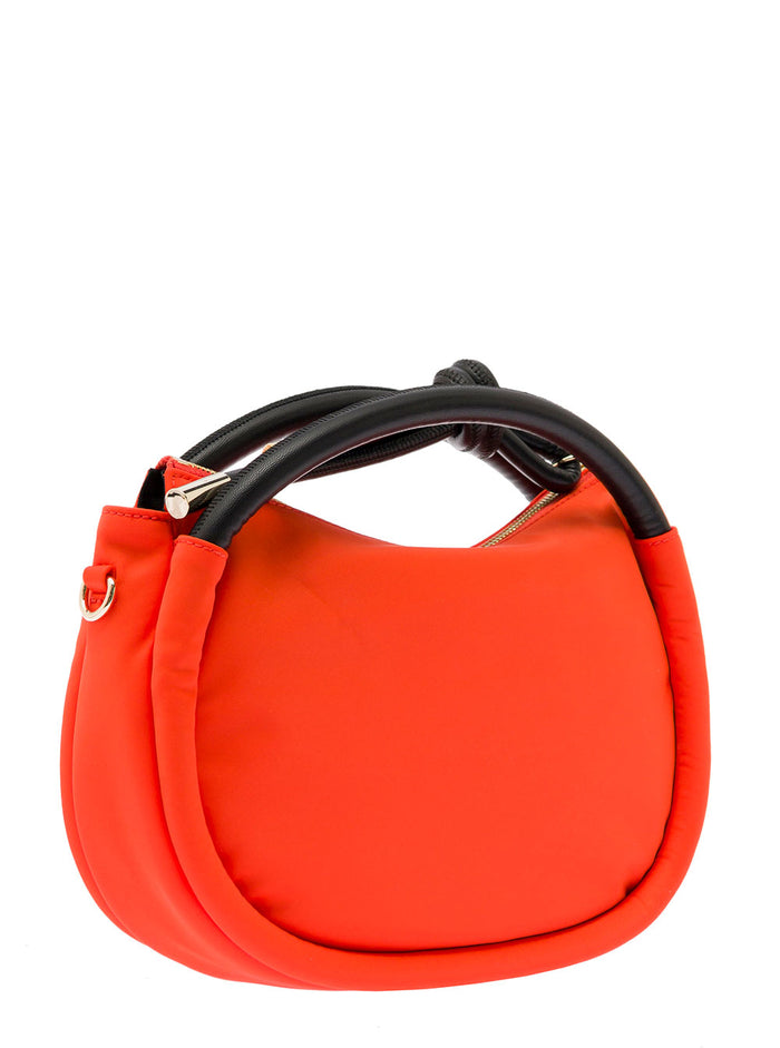 Knot Mini Orange Shoulder Bag With Logo And Detail Recycled Fabric Leather Woman Crossbody