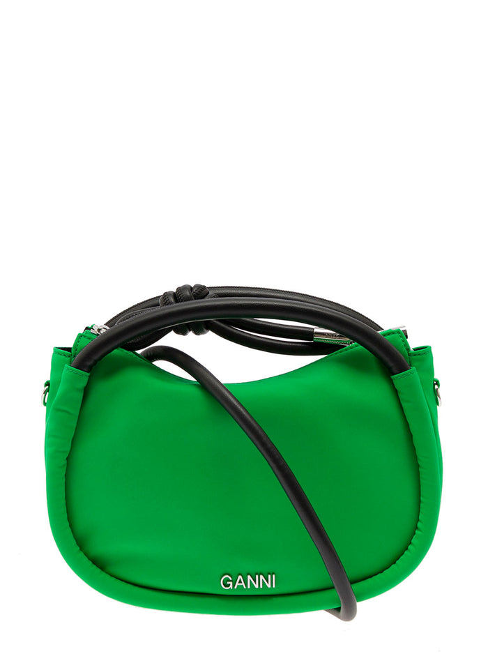 Knot Mini Green Shoulder Bag With Logo And Detail Recycled Fabric Leather Woman Crossbody