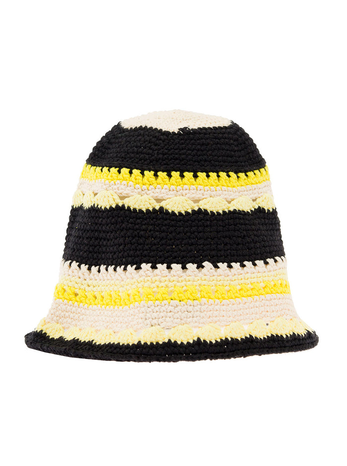 Multicolor Striped Buket Hat With Logo Embroidery Cotton Crochet Woman Organic And Gloves