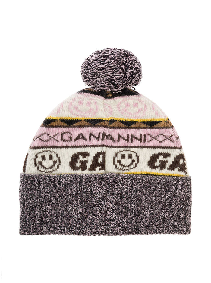 Violet Intarsia Logo Knitted Beanie Wool Blend Woman Rec Pa Hats And Gloves