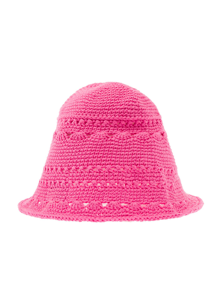 Pink Crochet Bucket Hat With Embroidered Logo Cotton Woman Organic And Gloves