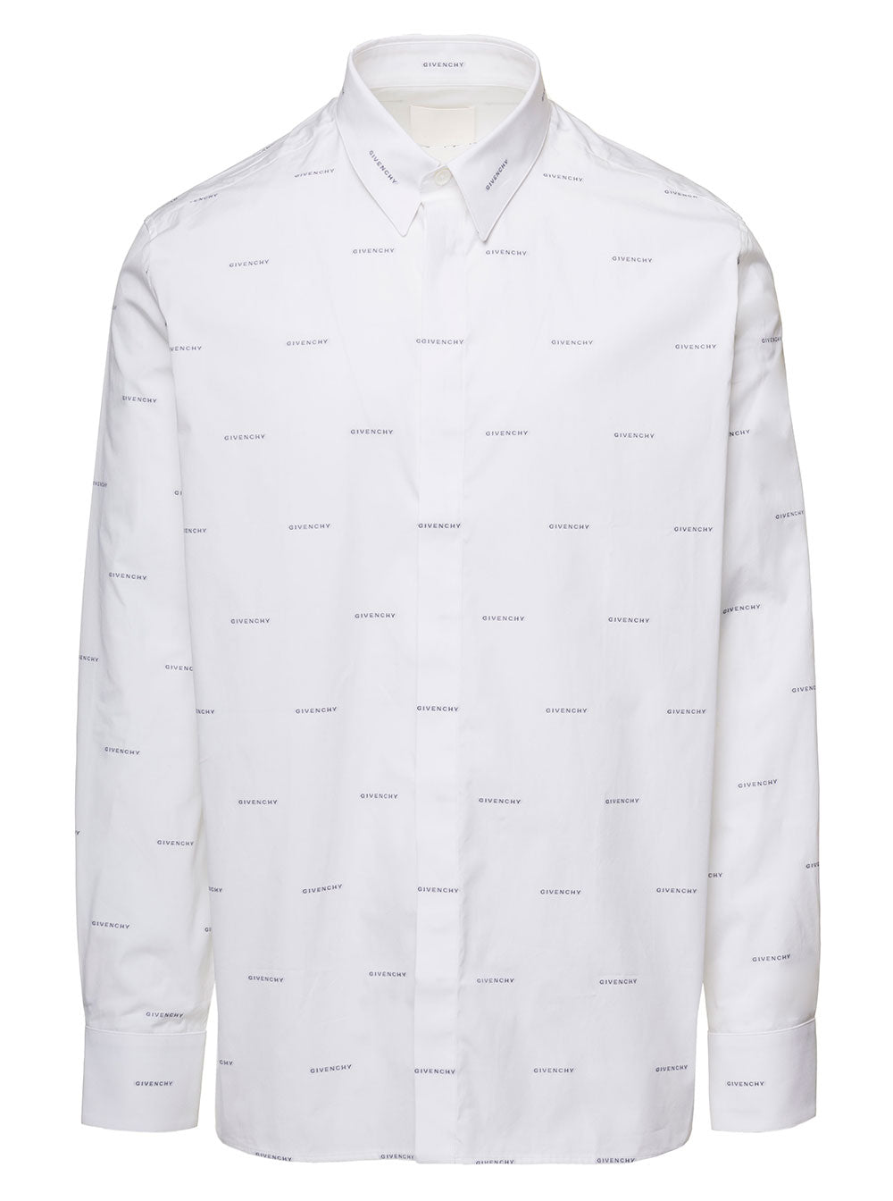 White Shirt With All-Over Lettering Print Cotton Man Givenchy And Blouses