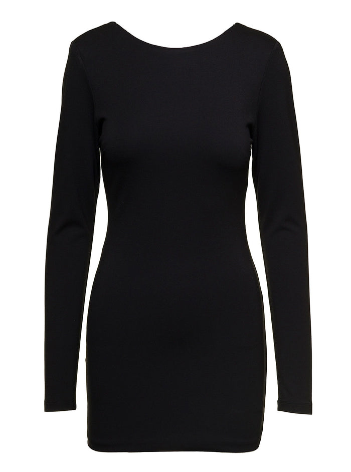 Black Mini Fitted Dress With Cut-Out Details On The Back Viscose Woman Rotate