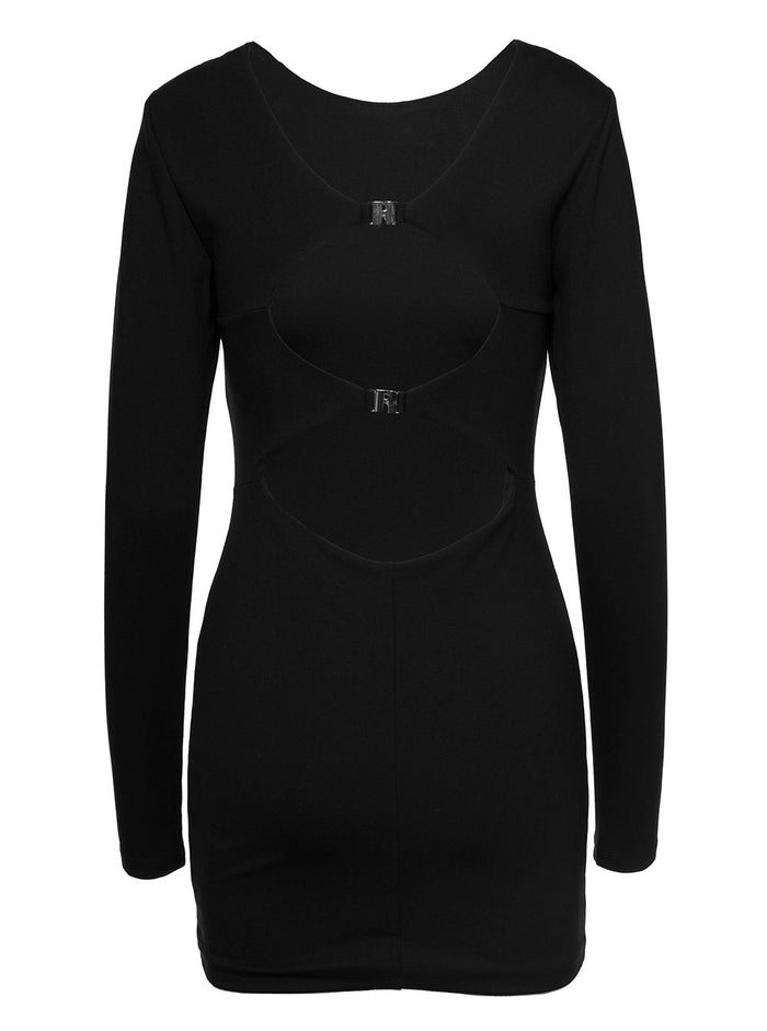 Black Mini Fitted Dress With Cut-Out Details On The Back Viscose Woman Rotate