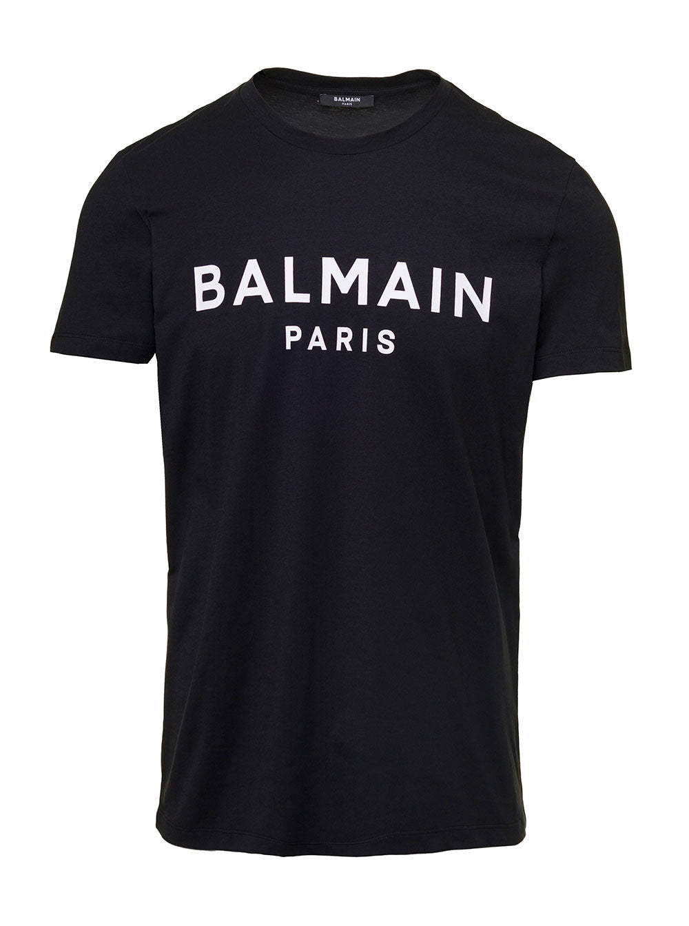Black Crewneck T-Shirt With Contrasting Lettering Cotton Man Balmain Tshirts And Polo Shirts