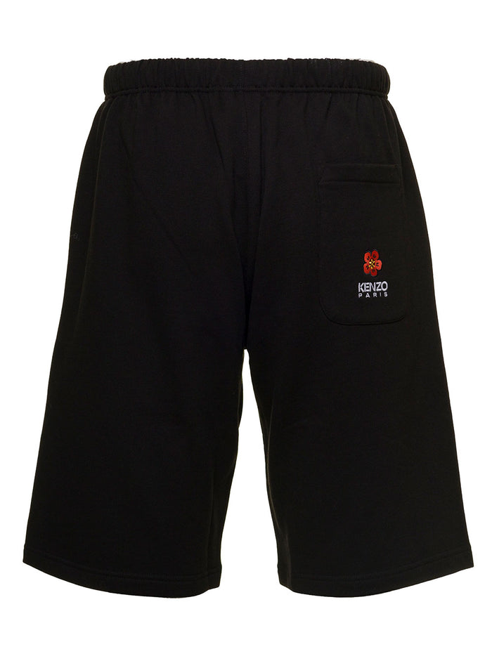 Black Bermuda Shorts With Logo Embroidery Cotton Man Kenzo And