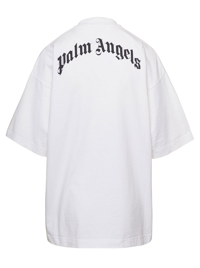 White Crewneck T-Shirt With Bear Graphic Print Cotton Woman Palm Angels Tshirts And Polo Shirts