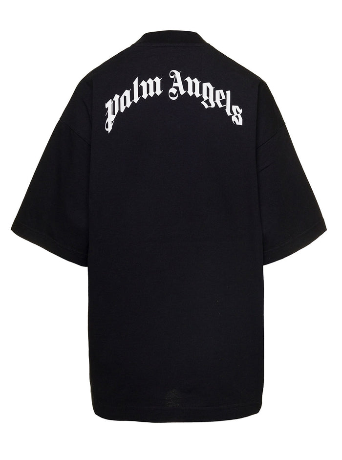Black Crewneck T-Shirt With Bear Graphic Print Cotton Woman Palm Angels Tshirts And Polo Shirts