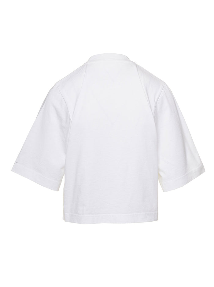 White Crewneck Crop T-Shirt With Bear Graphic Print Cotton Woman Palm Angels Tshirts And Polo Shirts
