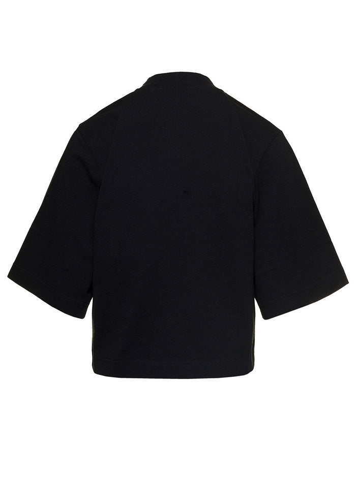 Black Crewneck Crop T-Shirt With Logo Print And Star Sprayed Cotton Woman Palm Angels Tshirts Polo Shirts