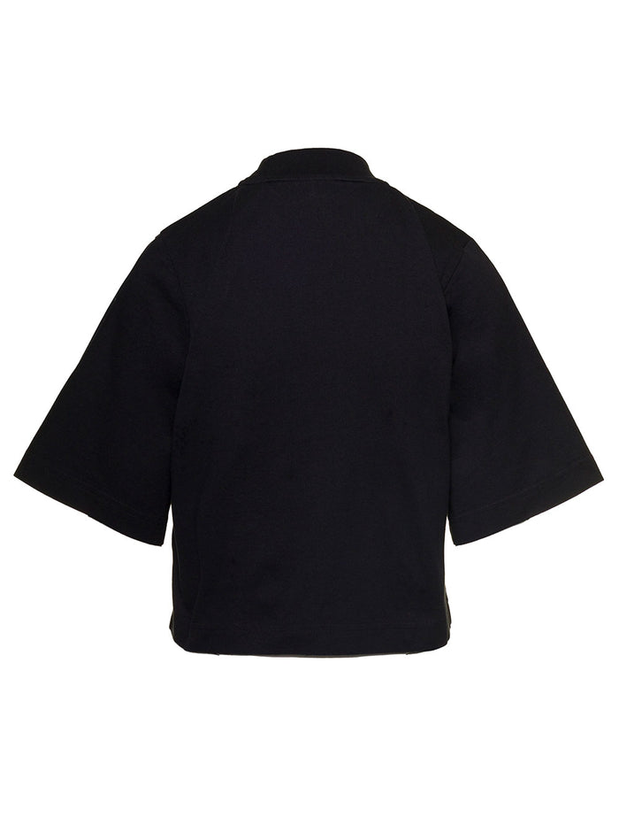 Black Crewneck Crop T-Shirt With Bear Graphic Print Cotton Woman Palm Angels Tshirts And Polo Shirts