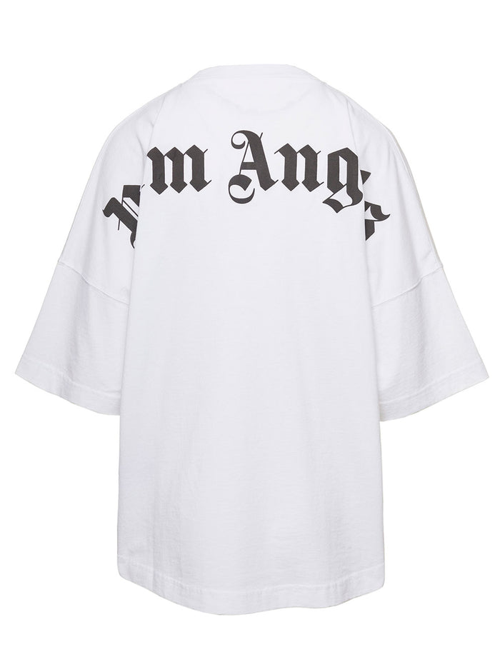 Oversized White T-Shirt With Lettering Print Cotton Woman Palm Angels Tshirts And Polo Shirts