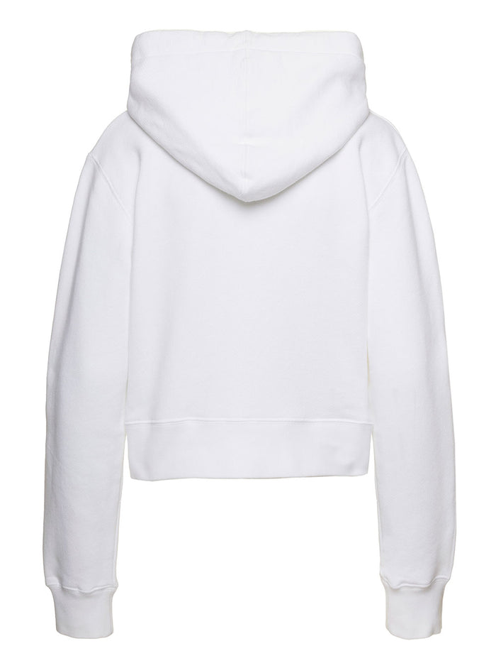 White Hoodie With Bear Graphic Print Cotton Woman Palm Angels Sweatshirts