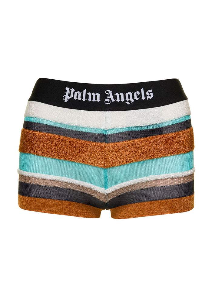 Multicolor Knit Striped Biker Shorts Lurex Woman Palm Angels Viscose And Bermuda