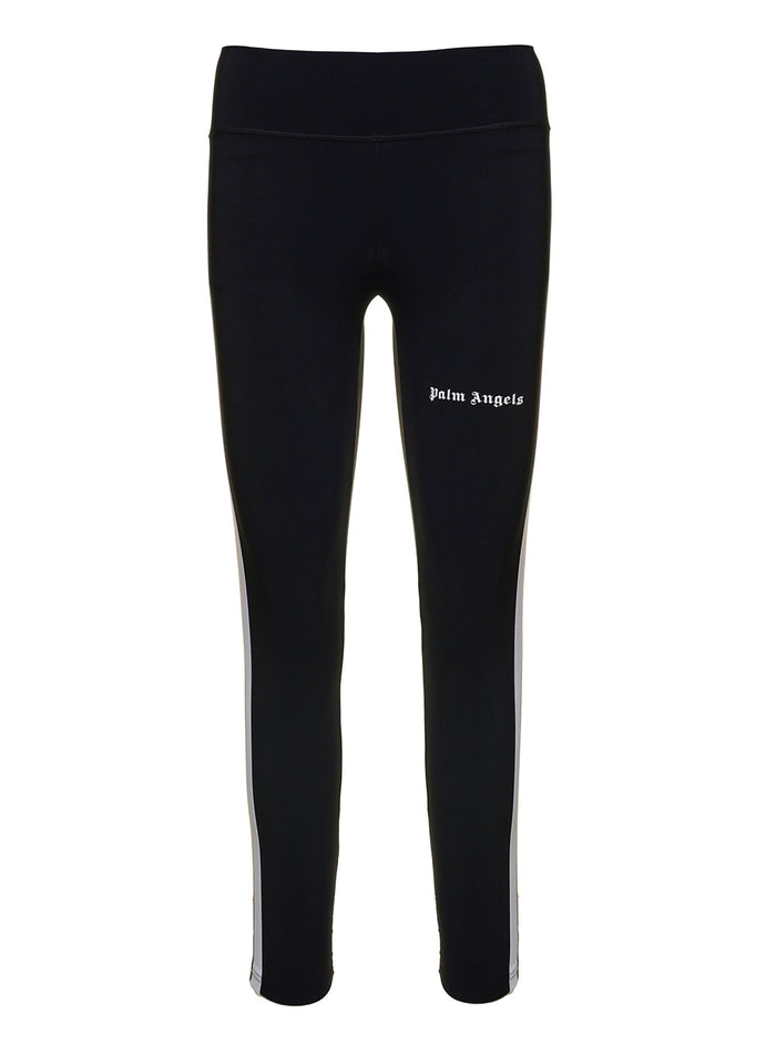 Black Leggings With Contrasting Stripes Stretch Polyamide Woman Palm Angels Elastane Trousers