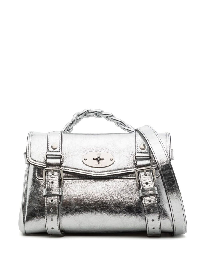 Mini Alexa Silver Handbag Crinkled Metallic Leather Woman Mulberry Bovine Crossbody Bags