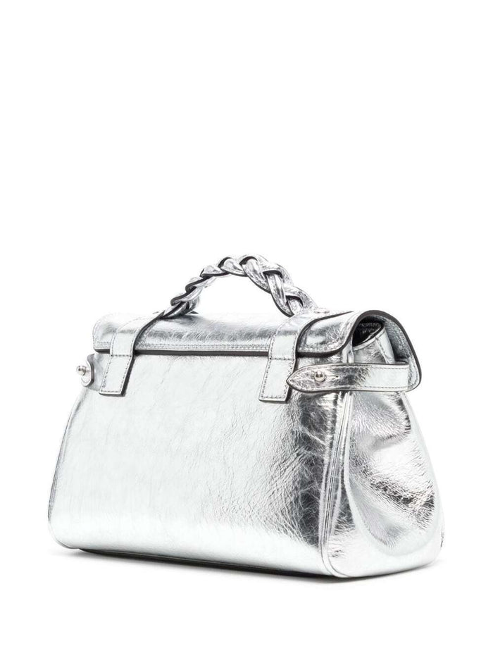 Mini Alexa Silver Handbag Crinkled Metallic Leather Woman Mulberry Bovine Crossbody Bags