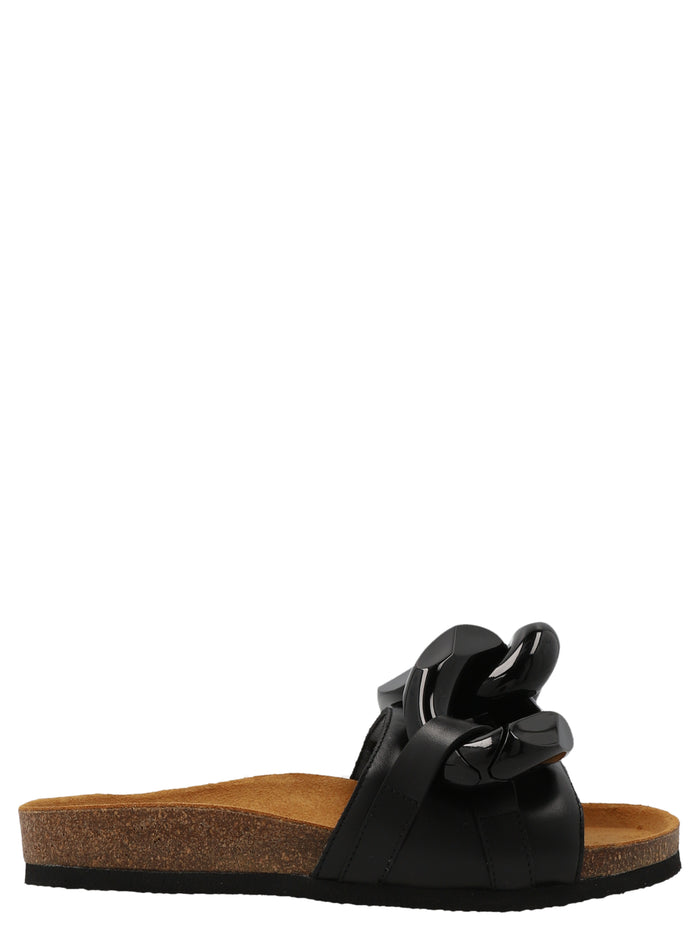 Chain Slides Black Calfskin Leather (bos Taurus) Sandal