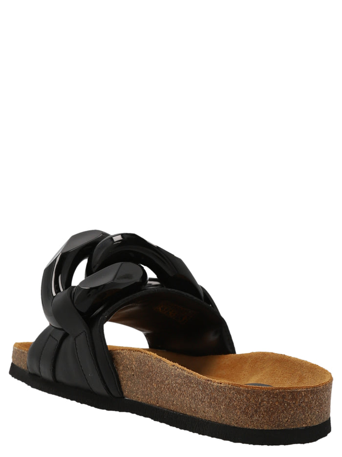 Chain Slides Black Calfskin Leather (bos Taurus) Sandal