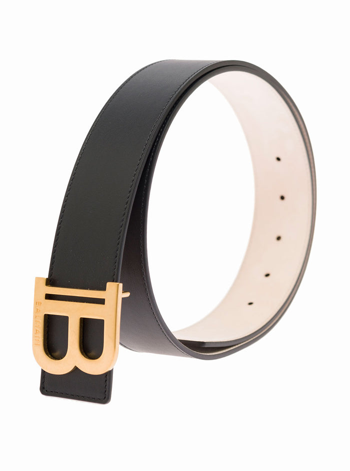 Black Logo-Placque Belt Calf Leather