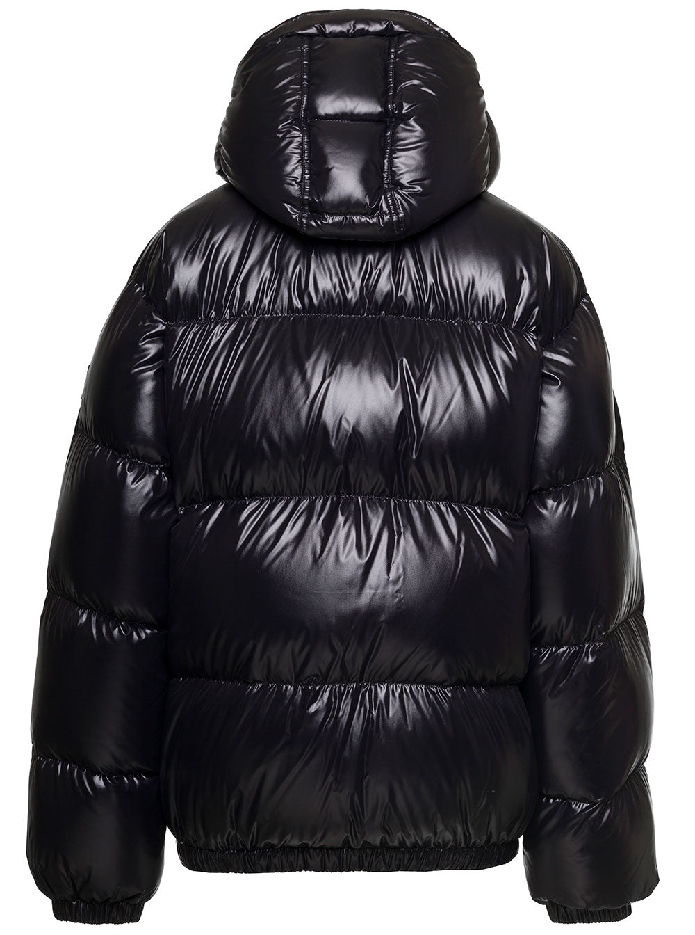 Almondis Black Down Jacket With Buckle On The Collar Nylon Laqué Woman Polyamide