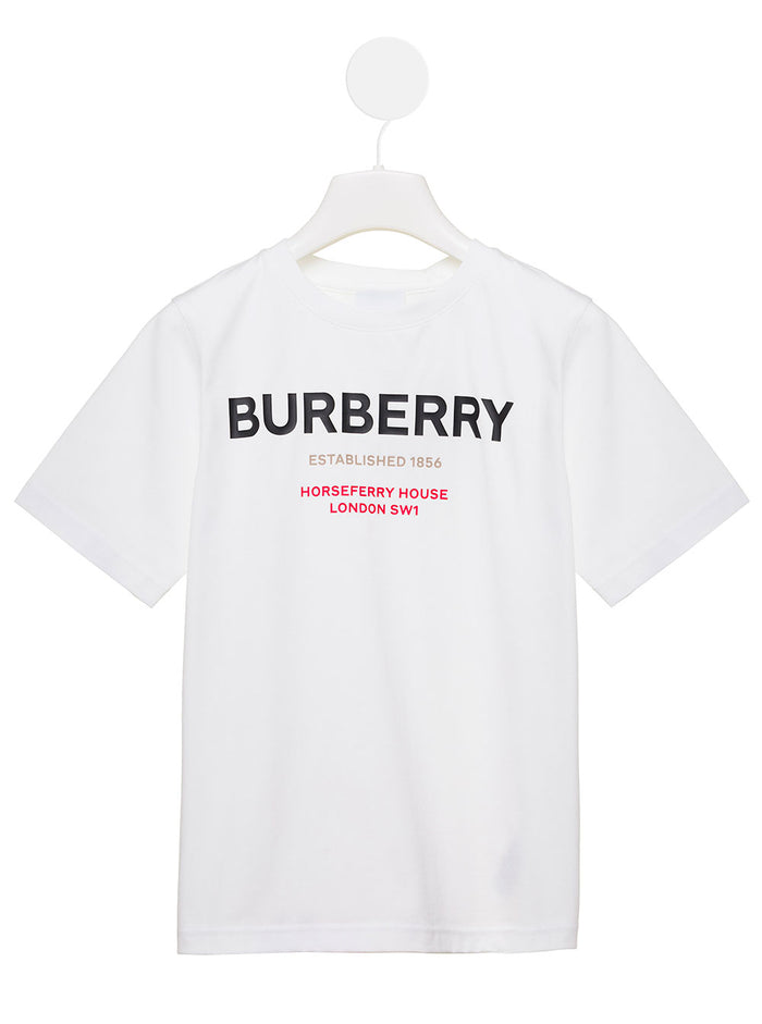 White T-Shirt With Contrasting Lettering Print Cotton Girl Burberry Kids Tshirts And Polo Shirts