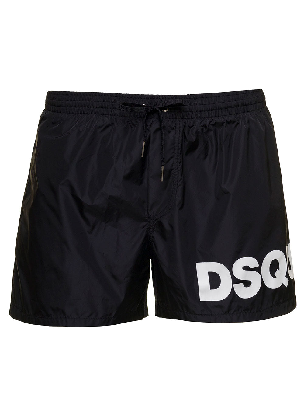 Black Swim Trunks With Logo Print Polyammide Man Beachwear