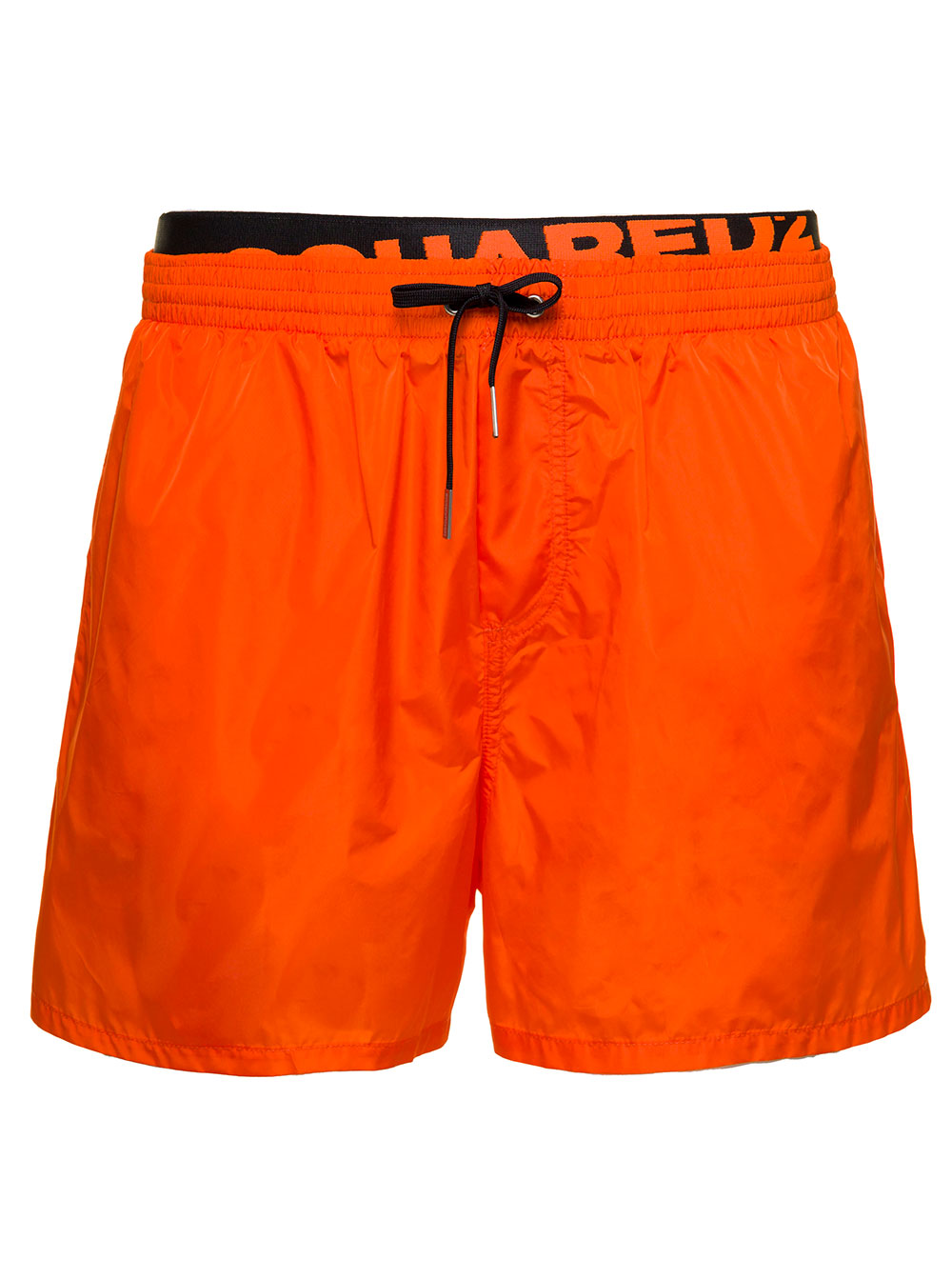 Orange Swim Trunks With Logged Waistband Polyammide Man Beachwear