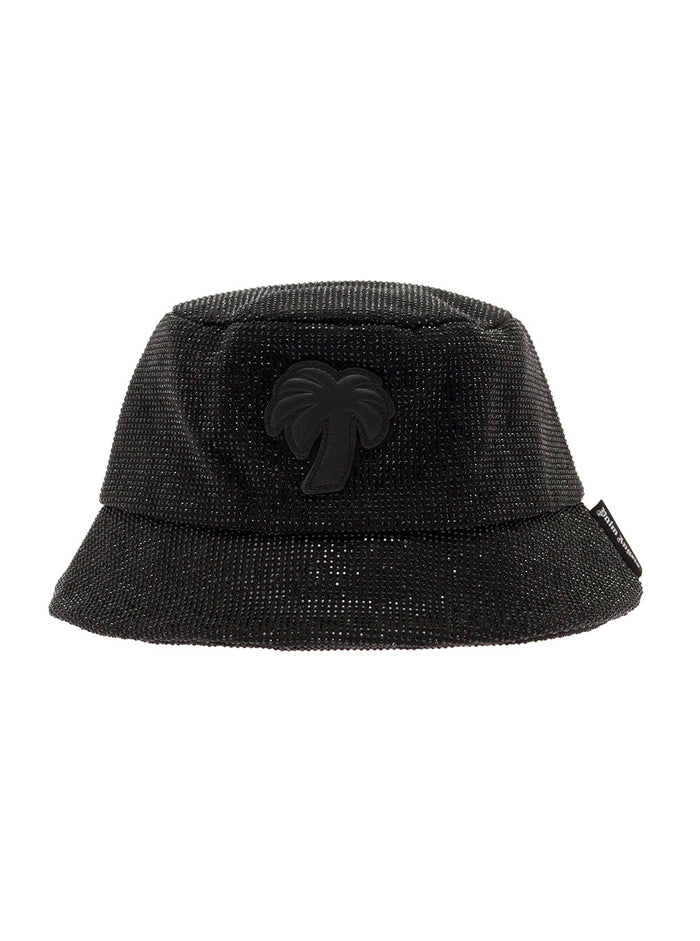 Bucket Hat With Palm Logo Ath The Front Black Cotton Woman And Gloves