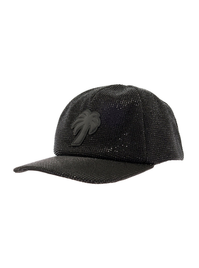 Big Palm Basebell Cap With All-Over Rhinestones Embellishment Black Cotton Woman Hats And Gloves