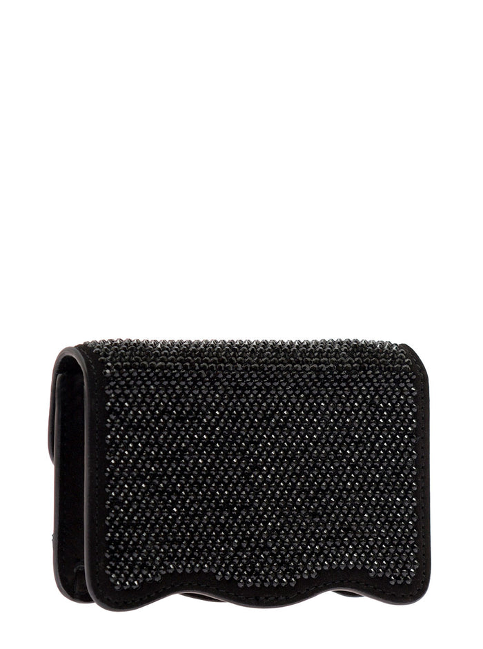 Palm Beach Micro Party Crossbody Bag With Rhinestone Embellishment Black Leather Woman Calf