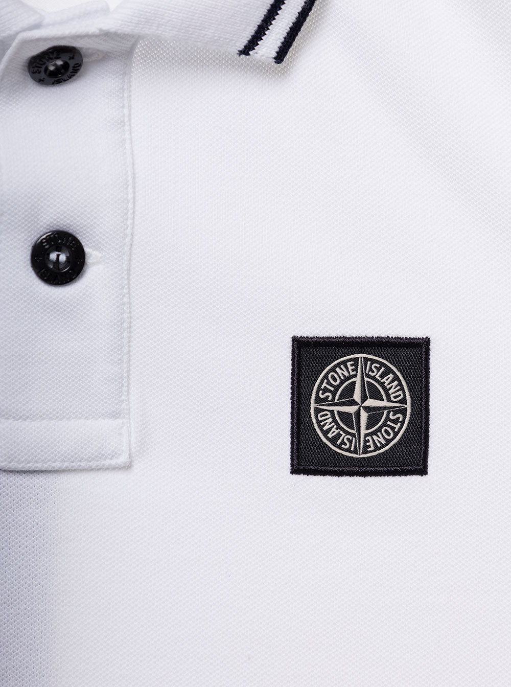 White Polo With Logo Patch And Stripe Detail Cotton Stretch Boy Stone Island Kids Elastan Tshirts Shirts