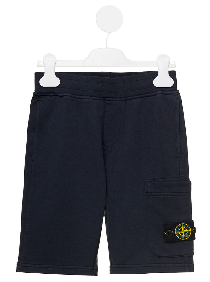 Navy Blue Bermuda Shorts With Logo Patch Cotton Boy Blu And