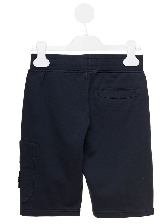 Navy Blue Bermuda Shorts With Logo Patch Cotton Boy Blu And