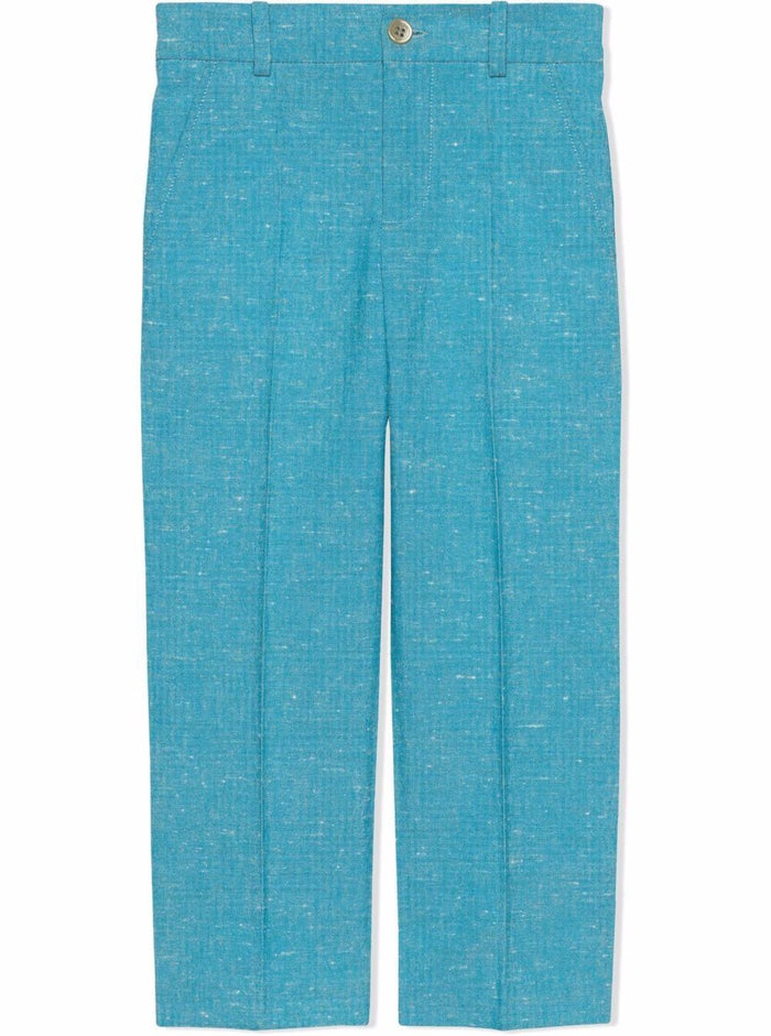 Light Blue Cotton Twill Pants With Logo Viscose Linen Jean