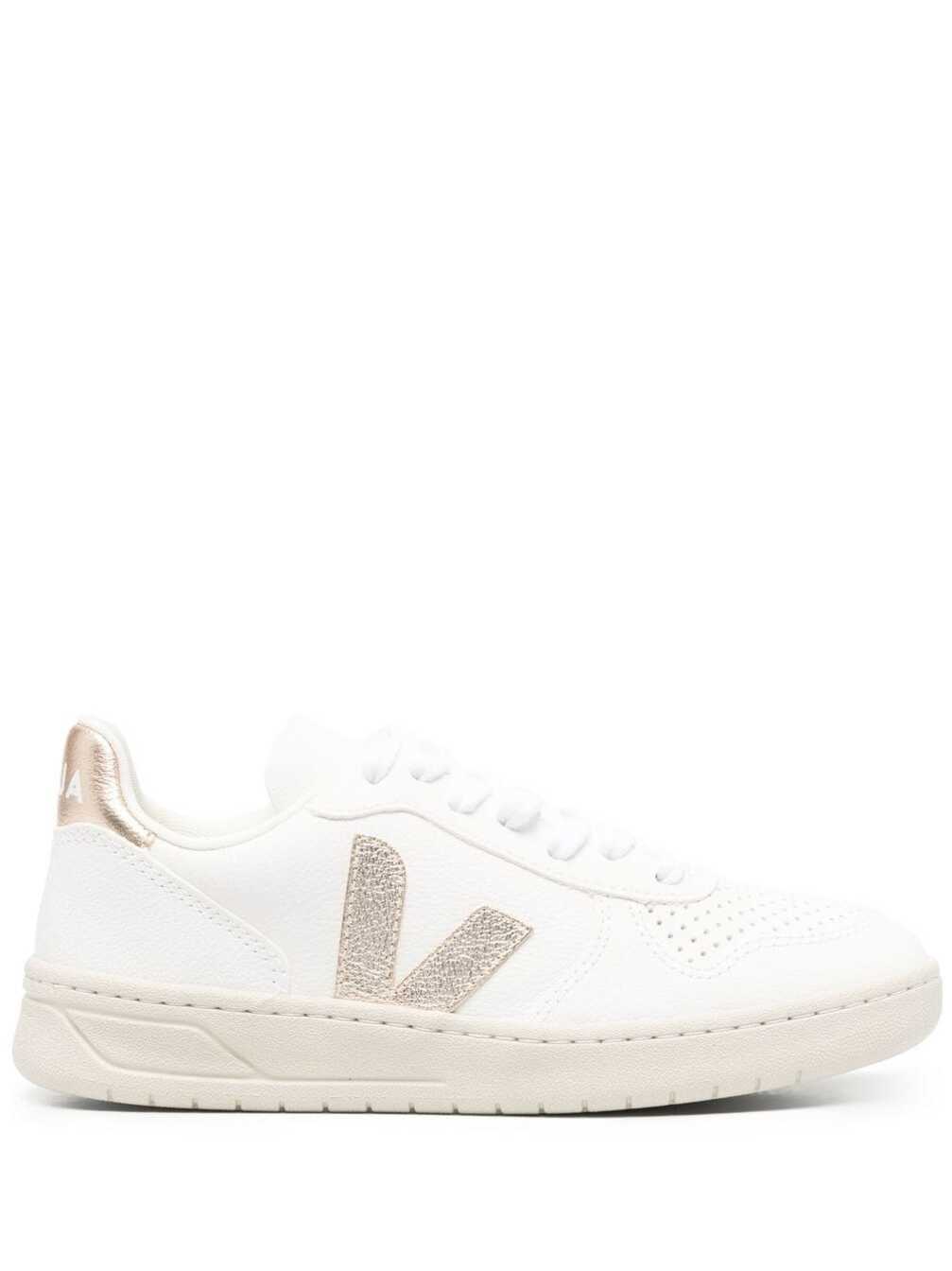 Sneakers V-10 With Glitter Embellished Logo White Leather Woman Chromefree