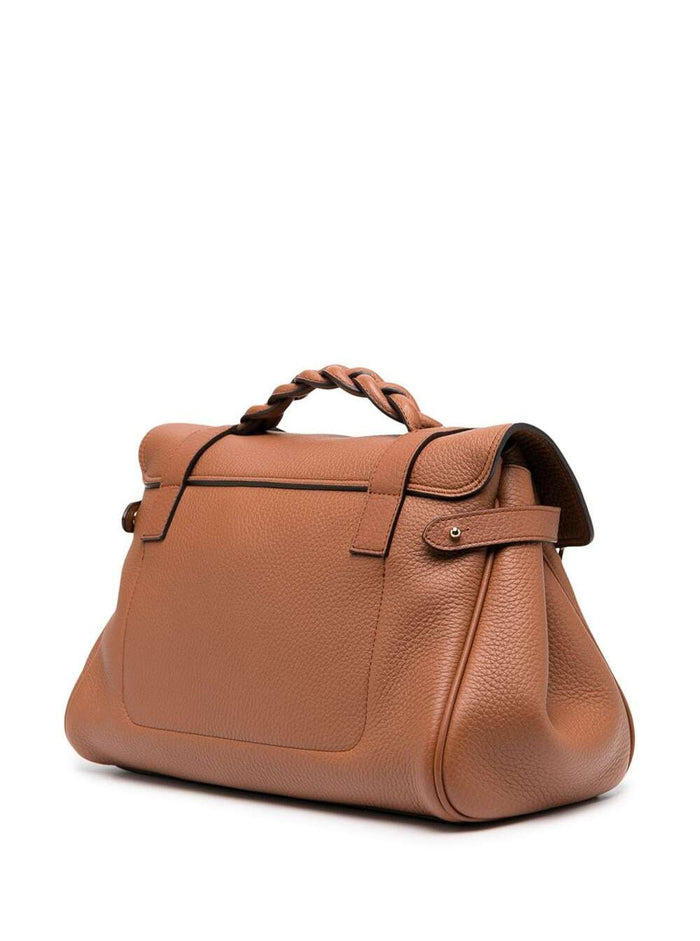 Alexa Heavy Brown Handbag With Twist Lock Closure Grainy Leather Woman Bovine Hand Bags