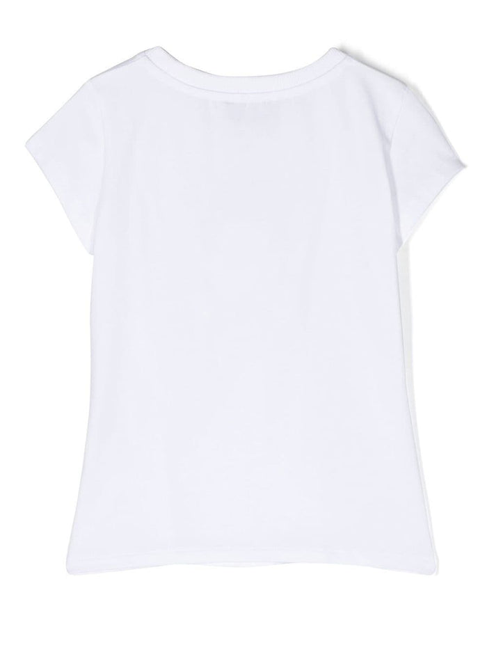White Crewneck T-Shirt With Baby Bear Logo Print Stretch Cotton Girl Moschino Kids Elastane Tshirts And Polo Shirts