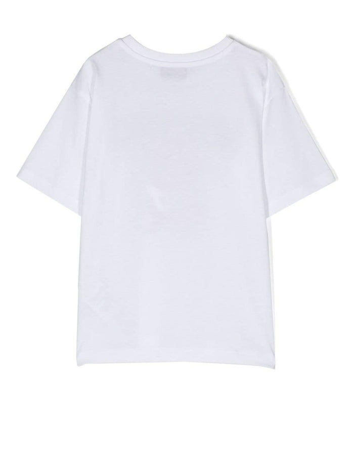 White Crewneck T-Shirt With Baby Bear Print Cotton Boy Moschino Kids Tshirts And Polo Shirts